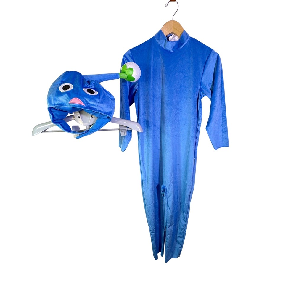 Nintendo Pikmin Costume Kids Sz L 10/12 Blue Velvet Jumpsuit Headpiece Set